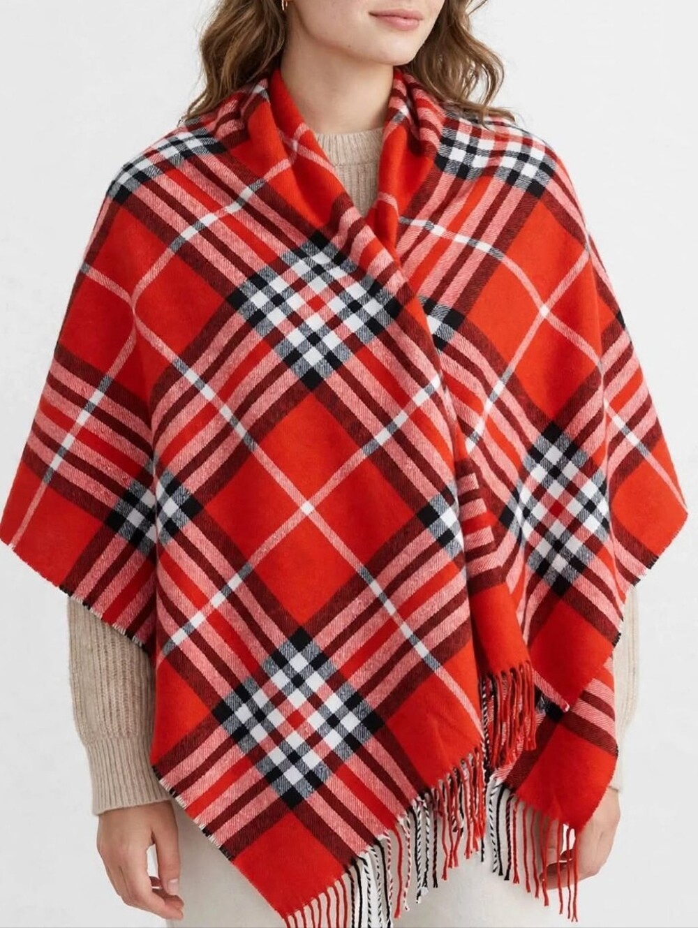 Oversized Scarf Red 70.x 26. Inches Shawl Wrap Plaid Winter Scarf 100% Acrylic